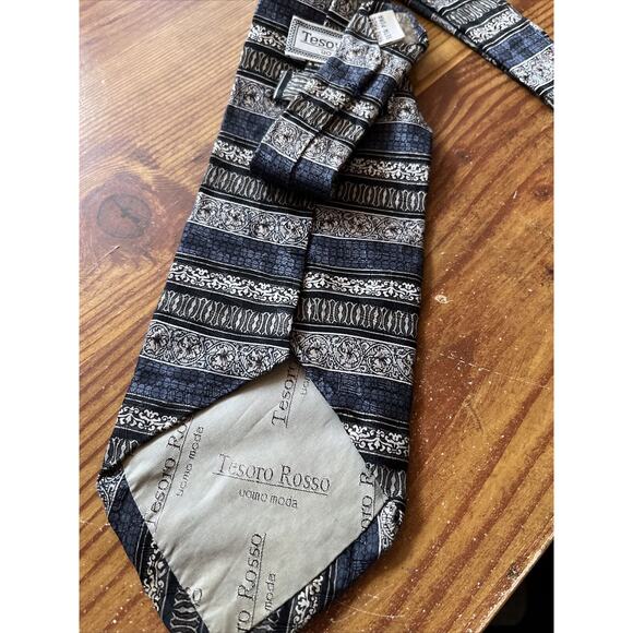TESORO ROSSO Uomo Moda Men's silver blue Silk Neck Tie - Geometric Pattern - Picture 6 of 6